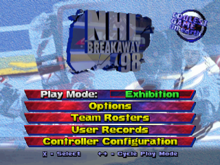 NHL Breakaway 98 title screen for Playstation